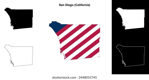 San Diego County (California) outline map set