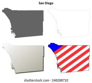 San Diego County (California) outline map set