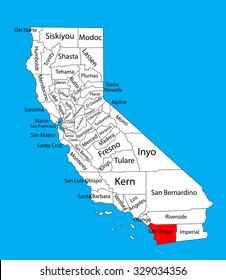 San Diego County (California, United States of America) vector map isolated on background. Editable map of California.