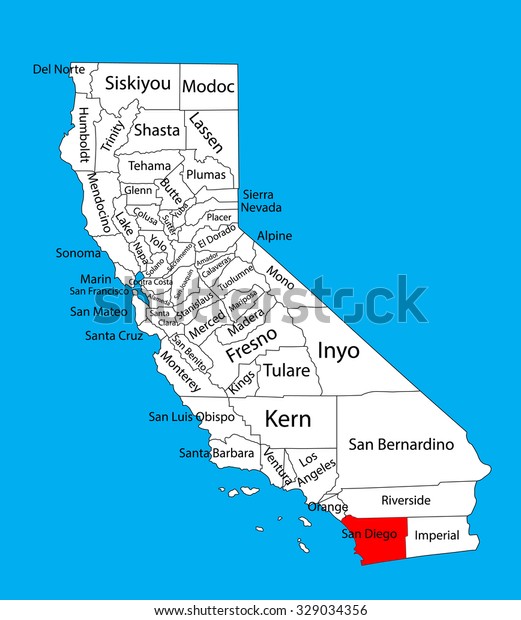 San Diego County California United States Of America Vector Map Isolated On Background 9671