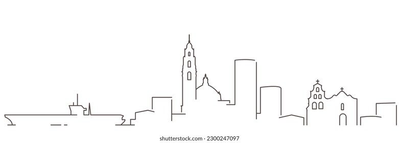 San Diego Dark Line Simple Minimalist Skyline With White Background