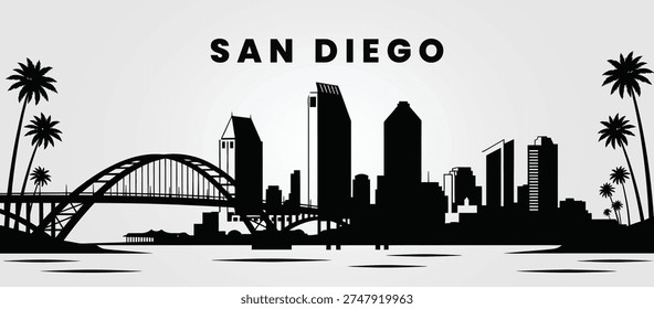 San Diego downtown skyline vector illustration for travel and tourism.