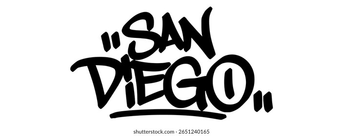 Grafite em San Diego, com letras em negrito e fundo transparente. A energia costeira e o fluxo suave são ótimos para imagens urbanas relaxadas e arte de rua