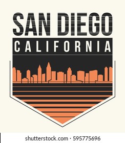 San Diego graphic, t-shirt design, tee print, typography, emblem. Vector illustration.