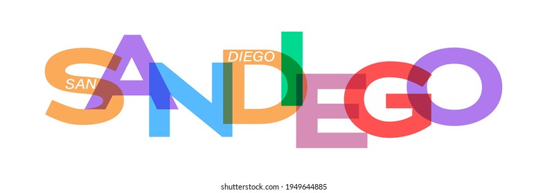 SAN DIEGO. Lettering on a white background. Vector design template for poster, map, banner. Vector illustration.