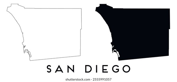 San Diego map outline and black silhouette vector