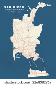 San Diego map vector poster and flyer