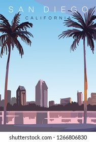 San Diego moder Vektorillustration Illustration.San Diego California Landschaftsposter.