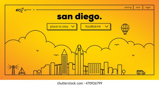 San Diego Modern Web Banner Design with Vector Linear Skyline