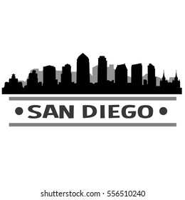 San Diego Silhouette Skyline. Cityscape Vector Famous Buildings Clip Art Design. 