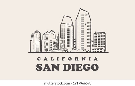 San Diego skyline, california sketch cityscape