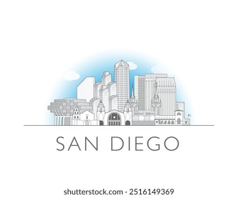 Ilustração do vetor da paisagem urbana do horizonte de San Diego