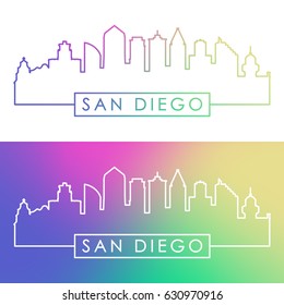 San Diego skyline. Colorful linear style. Editable vector file.