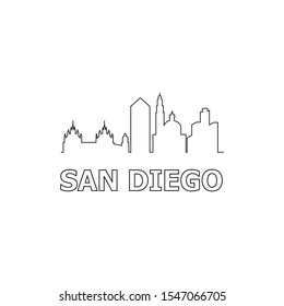 San Diego skyline and landmarks silhouette black vector icon. San Diego panorama. United States of America. USA