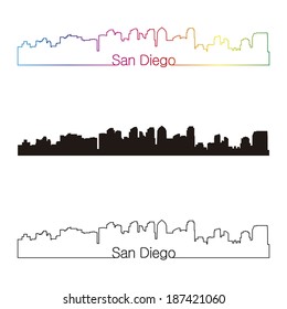 San Diego skyline linear style with rainbow in editable vector file