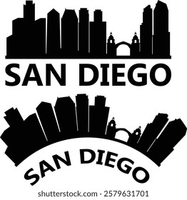 San Diego skyline silhouette. San Diego California skyline sign. Landscape City Design. flat style.