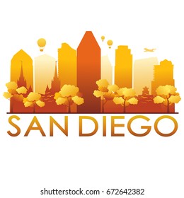 San Diego Skyline Silhouette Gradient Vector City Design.