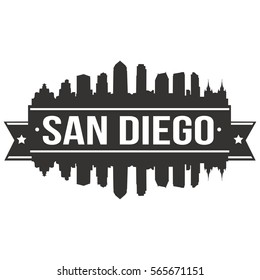 San Diego Skyline Stamp Silhouette. Reflection Landscape City Design. Vector Cityscape Icon.  