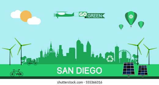 San Diego skyline vector design, green city concept