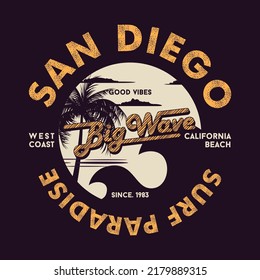 san diego surf paradise vector summer illustration isolated elements on brown background print for t shirts
