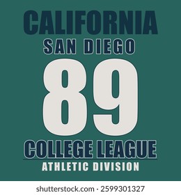 San Diego typography graphics. Print for number t-shirt, design of athletic clothes. Stamp for sport original apparel. Vector illustration