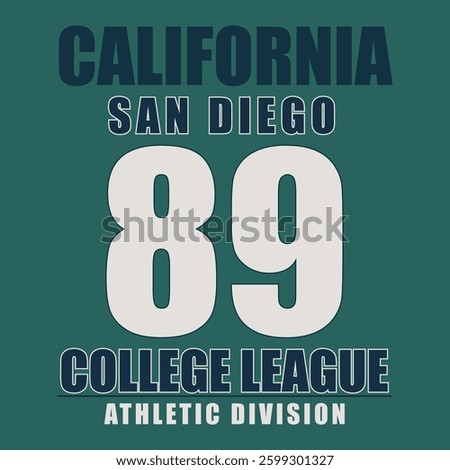 San Diego typography graphics. Print for number t-shirt, design of athletic clothes. Stamp for sport original apparel. Vector illustration