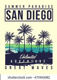 San Diego typography with palms tree illustration for t-shirt print , vector illustration.