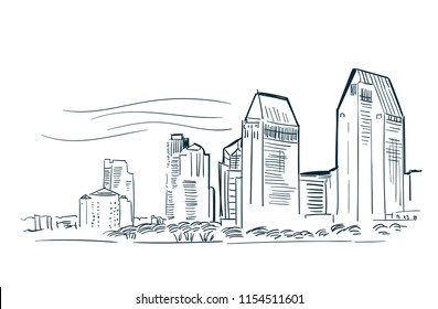 San Diego USA city vector sketch landscape line illustration skyline