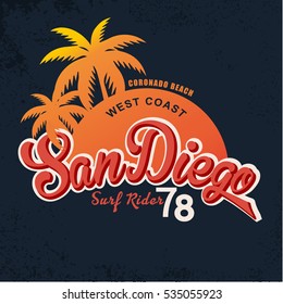 San Diego Vintage Graphic.Grunge effects.Vintage card design.Vintage print. t-shirt print.