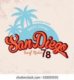 San Diego Vintage Graphic.Grunge effects.Vintage card design.Vintage print. t-shirt print.