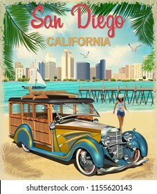 San Diego,California retro poster.