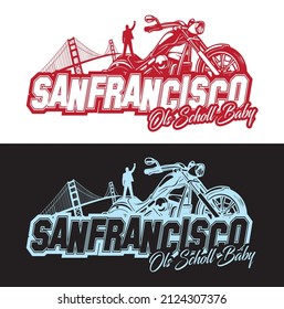 San Fatancisco, diseño gráfico de motociclistas. Impresión de camisetas. Vector