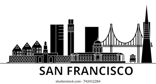 San Francisco architecture vector city skyline, travel cityscape with landmarks, buildings, isolated sights on background