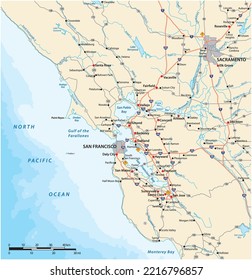 San Francisco Bay Area road map, California, United States