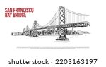 San Francisco Bay bridge illustration line Art Vector.