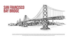San Francisco Bay Bridge Illustration Line Art Vector.