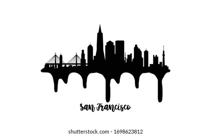 San Francisco black skyline silhouette vector illustration on white background with dripping ink effect.