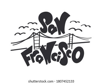 San Francisco bridge flat hand drawn illustration