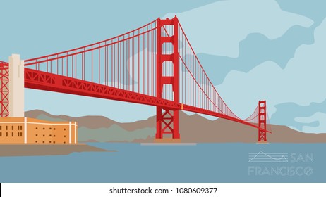 San Francisco, bridge, The Golden Gate Bridge, vector, illustration san francisco - Shutterstock ID 1080609377