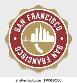 San Francisco, CA, USA Badge Skyline City Stamp. Vector Illustration Seal Horizon. Landmark Insignia Vintage Icon.