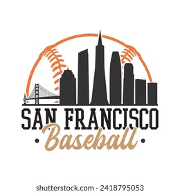 San Francisco, CA, USA Baseball Skyline City Silhouette Vector. Softball Design Style Icon Symbols. Sport America Ball.