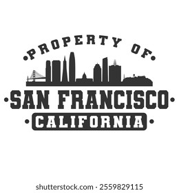 San Francisco, CA, USA City Varsity Skyline. A Logotype Sports College and University Style. Illustration Design Vector Emblem.