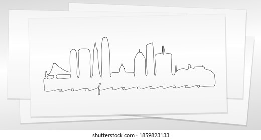 San Francisco, CA, USA Doodle Skyline Hand Drawn. City One Line Art Illustration Landmark. Minimalistic Sketch Pen Background.