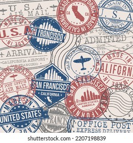 San Francisco, CA, USA Set of Stamps. Travel Stamp. Made In Product. Design Seals Old Style Insignia.