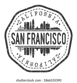 San Francisco, CA, USA Stamp Skyline Postmark. Silhouette Postal Passport. City Round Vector Icon. Vintage Postage Design.