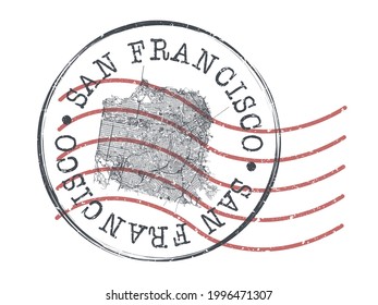 San Francisco, CA, USA Stamp Postal. Silhouette Seal. Flag Passport Round Design. Vector Icon. Design Retro Travel. National Symbol.