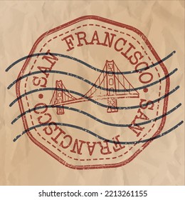 San Francisco, CA, USA Stamp City Travel Passport. Design Retro Symbol Country. Old Vintage Postmark.