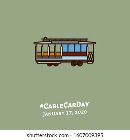 San Francisco cable car illustration for #CableCarDay on January 17. San Francisco public transport color vector symbol.