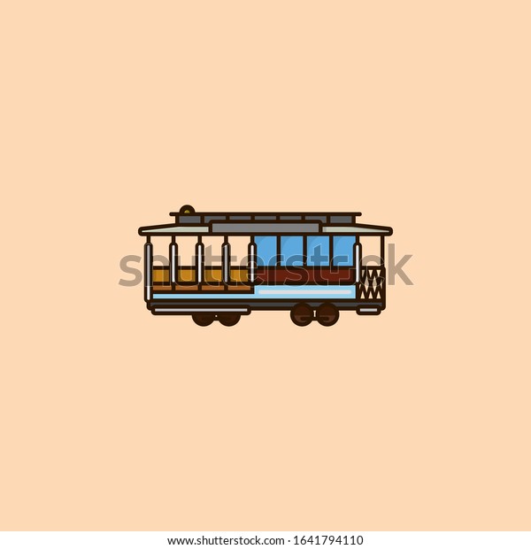 San\
Francisco cable car illustration for Cable Car Day on January 17.\
San Francisco public transport color vector\
symbol.