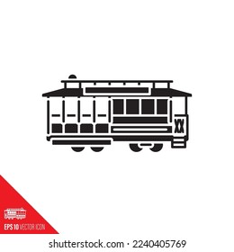 Icono de glifo negro sólido del teleférico de San Francisco. Símbolo vector del transporte público.